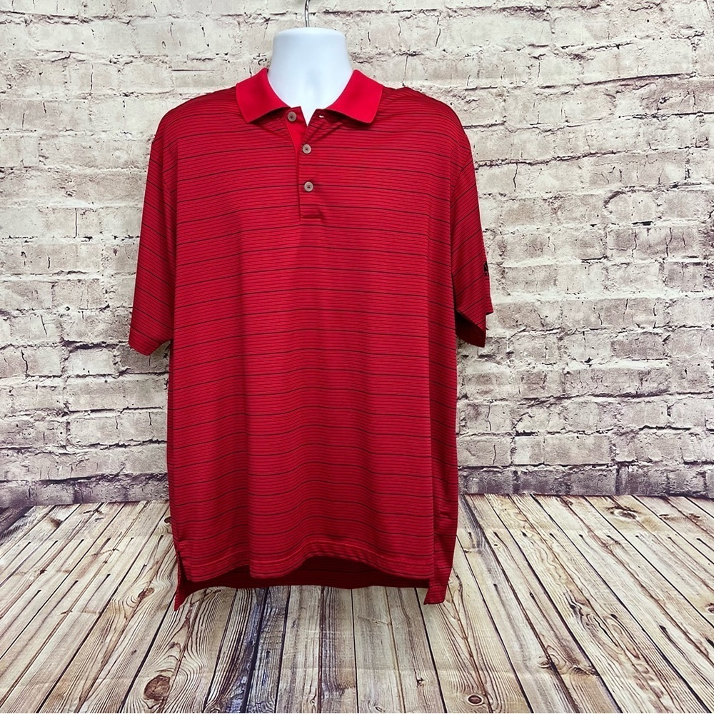 Adidas Golf Red Stripe Short Sleeve Polo